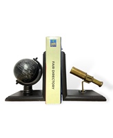 Homejoy2000 Serre-livres en laiton Art Déco en forme de globe terrestre avec base en bois pour anniversaire BE9