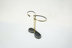 Porte-parapluie vintage Bauhaus : support pour bâton de marche en métal noir et or - Product Image 1