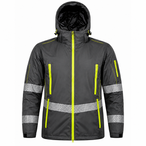 <b>High</b> <b>Visibility</b> Safety <b>Jacket</b> Black Yellow Reflective Stripes Full Zip <b>Softshell</b> Workwear OEM - Product Image 4