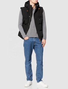 Gilet matelassé à capuche pour homme, hiver, épais, coupe-vent, fermeture éclair, noir uni, décontracté, en polyester rembourré - Product Image 4