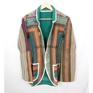 Indian Bohemian <b>Kantha</b> Vintage Breathable Eco-Friendly Knitted Cotton Regular Length Ladies Autumn Winter <b>Jacket</b> - Product Image 5