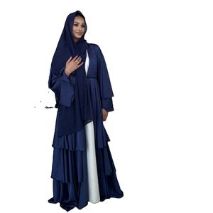 Conjunto de Dos Piezas de Abaya y Cardigan de Chifón con Estampado Floral y Pañuelo para la Cabeza, Estilo Modesto, Largo hasta el Suelo, para Oriente Medio - Product Image 3