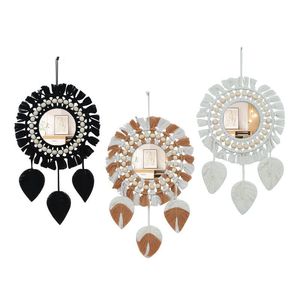 Scandinavian Style Wooden <b>Round</b> <b>Mirror</b> Featuring Elegant Decorative Design for <b>Wall</b> Decor Adding Warm Artistic Touch Any Space - Product Image 1