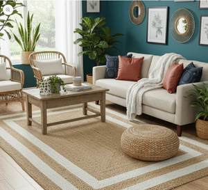 Natural and Bleached Double Border Jute Handmade Braided Area <b>Rugs</b>, Wholesale By Nhat Minh, Handmade In Vietnam, Jute Carpet - Product Image 1