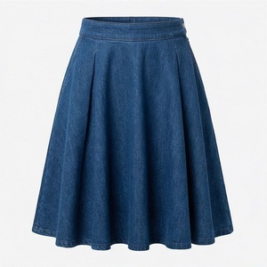 Women Denim A-Line Skirt Knee-Length Pleated Solid Color Casual Style Regular Waistline All Seasons Wear - Product Image 1