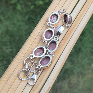 สร้อยข้อมือโรโดโครไซต์สีชมพูของผู้ชายทำด้วยมือเครื่องประดับเงินสเตอลิง925สร้อยคอพลอยเพชรรูปวงรี - Product Image 3