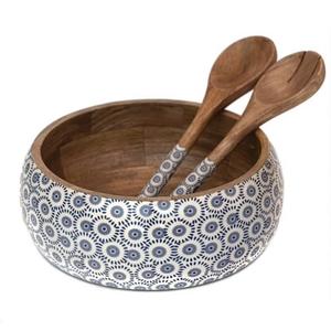 Bol de service rond en bois fait main indien, écologique, en bois d'acacia naturel, pour salade, mélange, fêtes, maison, ustensiles de cuisine - Product Image 4