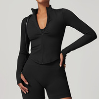 Jaket Yoga Wanita Ringan dan Bernapas, Bahan Stretch Empat Arah Ramah Lingkungan, Lengan Panjang, Kerah Tegak, Pas Badan Seperti Kulit Kedua, Cocok untuk Fitness