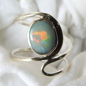 แหวนโอปอลออสเตรเลียแบบดับเบิ้ลปรับขนาดได้-เงินแท้ 925-พลอยประจำเดือนตุลาคม-เครื่องประดับทำมือ-ของขวัญสำหรับเธอ - Product Image 1