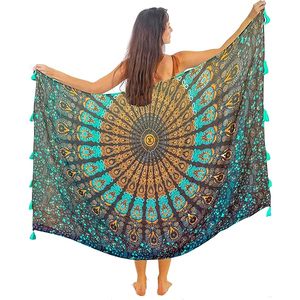 ผ้าซารองบิกินี่ผ้าซาตินพิมพ์ลายดอกไม้สีครามแบบอินเดียทำมือ 100% ผ้าฝ้ายออร์แกนิก ขนาดใหญ่พิเศษ เป็นมิตรกับสิ่งแวดล้อม ระบายอากาศได้ดี - Product Image 1