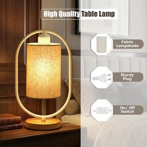 Indoor Decorative Table <b>Lamp</b> for Bedroom Living Room Cotton Shade Bedside Light with On Off Button at Wholesale Price - Product Image 4
