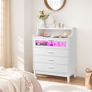 Cassettiera Bianca in Truciolato Melaminico con Vetro Temperato 76x40x101cm, Quattro Cassetti e Scomparti - Product Image 4