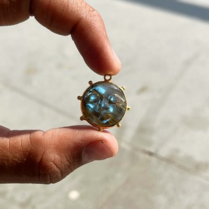 Natural Labradorite Moon <b>Face</b> Pendant, Hand Carved Gemstone Moon Charm with Gold Plated Frame for Jewelry <b>Making</b> - Product Image 4