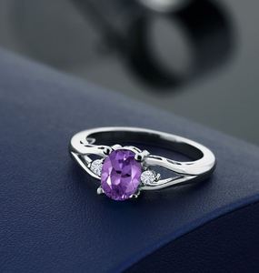 แหวนแต่งงานทรงรีประดับอเมทิสต์สำหรับผู้หญิง เงินแท้ 925 พลอยสีม่วงหรูหรา หินประจำเดือนกุมภาพันธ์ - Product Image 3