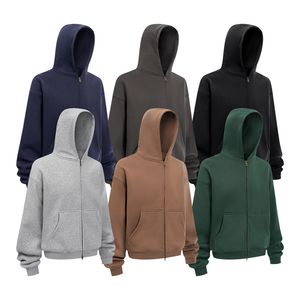 New Arrivals Winter <b>Mens</b> Unisex Loose Solid Fleece Zipper-Up Hoodie Boxy <b>Crop</b> <b>Top</b> Plain Design Wholesale Cotton-Polyester - Product Image 1