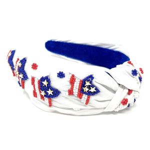 Bandeau en tissu fait main avec motif de drapeau perlé rouge, blanc et bleu pour fêtes et anniversaires - Product Image 1
