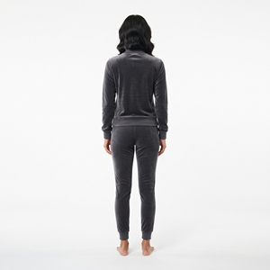 Women's Dark Gray <b>Velour</b> <b>Tracksuit</b> Full Zip Hoodie Jogger Set Solid Color Casual Winter Wear With Front Logo - Product Image 2
