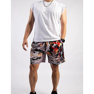 Pantalones Cortos de Malla de Poliéster de Alta Calidad con Logotipo Personalizado para Fabricantes de Ropa, Estilo Urbano, Oversize, Hip Hop, con Cordón y Estampado de Dragón para Hombre - Product Image 3