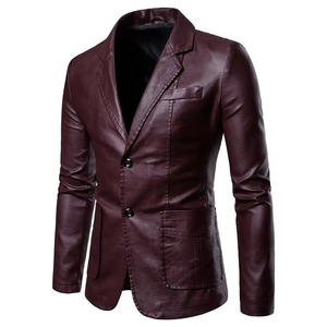 Men's PU Leather Blazer Slim Fit Double Breasted Solid Color Turn-down Collar Regular Sleeve <b>Smart</b> Casual Autumn <b>Jacket</b> - Product Image 4
