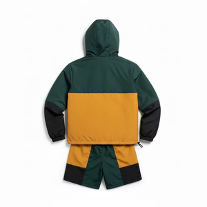 Men's Hooded Color Blocking Windbreaker Jacket and Shorts Set Breathable Polyester Summer Sporty Outdoor Wear - Product Image 2