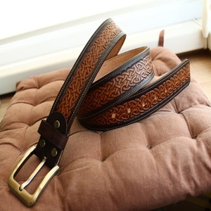 Genuine 100% Argentina <b>Leather</b> Western Carving Belt Handcrafted Premium Full Grain Spiral Embossed Western <b>Leather</b> <b>Tooling</b> Belt - Product Image 3