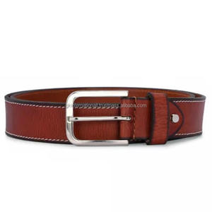 Cinturón casual de cuero marrón de grano completo hecho a medida para hombre con hebilla ajustable de latón niquelado sólido. - Product Image 4