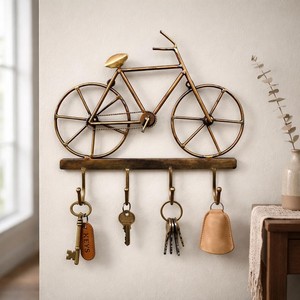 Antique Iron Bicycle <b>Key</b> Holder with Reclaimed Wood - Wholesale Wall Hooks - Product Image 1