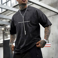 Magliette Cristiane con Gesù per Uomo, T-Shirt Religiose con Croce e Versetti Biblici, Top con Effetto Lavaggio Acido, Magliette Grafiche Oversize Vintage