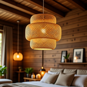 Lustre en rotin fait main vintage, luminaire suspendu en bambou écologique pour hôtels, stations balnéaires et décoration intérieure - Product Image 2