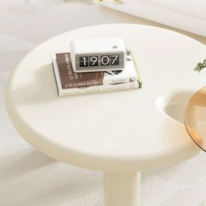 Set di Tavolini da Caffè Circolari Beige Crema per Soggiorno, Facile Montaggio - Product Image 2