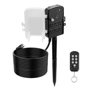 Multipresa da Esterno con Cavo di Prolunga da 15 Metri e Telecomando, Timer Crepuscolare, Palo Impermeabile e Coprimultipresa - Product Image 1
