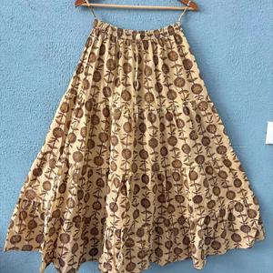 Ethnic Women's Summer Dress Hand Block Printed Cotton Long Maxi <b>Skirt</b> with <b>Elastic</b> <b>Waist</b> Breathable Sustainable Casual Style - Product Image 1