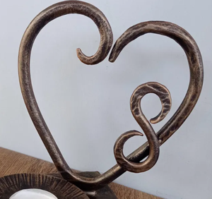 Custom Antique Brass Finish Wrought Iron Heart Candle <b>Holder</b> Sculpture – Handcrafted Metal Infinity <b>Tealight</b> Stand for Tabletop - Product Image 2