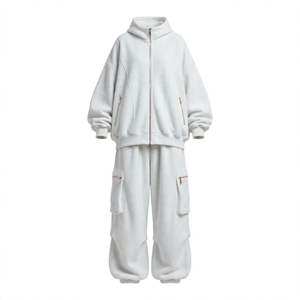 Ensemble de survêtement pour femme, haut à col rond et pantalon, en polaire antibactérien, manches longues, décontracté, hiver, deux pièces - Product Image 1