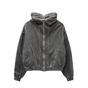 Diseño personalizado Crop Sudadera Fleece Retro Wash zip up Sudadera con capucha Algodón French Terry Street Style Oversize Sudadera con capucha - Product Image 3