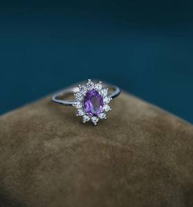 Genuine Amethyst and CZ Halo <b>Ring</b> in Sterling <b>Silver</b> Natural Amethyst Stone <b>Ring</b> <b>Stacking</b> <b>Rings</b> - Product Image 1