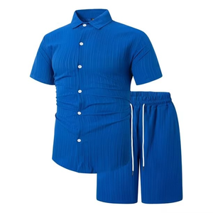 ชุดเซ็ต 2 ชิ้นสำหรับผู้ชาย เสื้อยืดแขนสั้น กางเกงขาสั้นผ้าทอ สไตล์วินเทจ เป็นมิตรกับสิ่งแวดล้อม สำหรับฤดูร้อน ลำลอง กิจกรรมกลางแจ้ง วันหยุด สไตล์สตรีท - Product Image 2