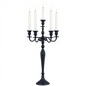Candelabro Alto de Metal para 5 Velas, Color Negro, Hecho a Mano, Decoración para Bodas, Hogar y Navidad, Centro de Mesa - Product Image 1