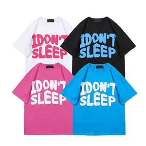Oversized Short Sleeve T-Shirt With 3D Foam Puff Print IDON'T SLEEP Street Style Crew Neck Men's <b>Tee</b> In <b>White</b> Black Pink Blue - Product Image 1