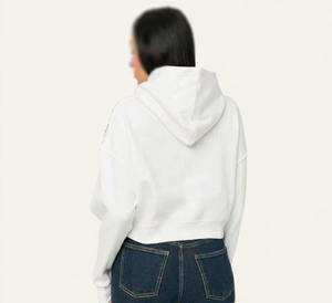 Sweat à capuche court blanc tendance pour femme avec ornements en strass et perles, manches longues, style décontracté, 400 GSM, pull à capuche OEM - Product Image 5