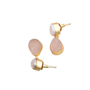 Pendientes de Latón al por Mayor, Diseño de Piedra Natural en Bruto, Acabado de Latón Antiguo, Diseño Boho Chic, Alta Calidad para Exportación - Product Image 2