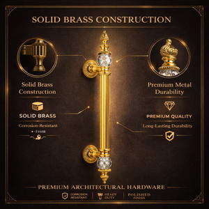 Poignée de porte en laiton cristallisé Luminor |   Poignée d'entrée cannelée en or de luxe |   Matériel architectural décoratif moderne pour hôtels - Product Image 4