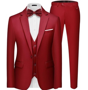 Traje de Hombre Rojo, Servicio OEM, Blazer, Conjunto de 3 Piezas, Pantalón y Chaqueta de Esmoquin, Cierre de un Botón, Traje Formal de Negocios, Transpirable - Product Image 1