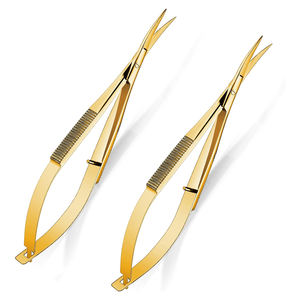 Tijeras de Precisión para Cejas y Pestañas, Ligeras, de Acero Inoxidable, con Hoja Curva de 4.25 Pulgadas, Color Dorado, para Diestros - Product Image 1