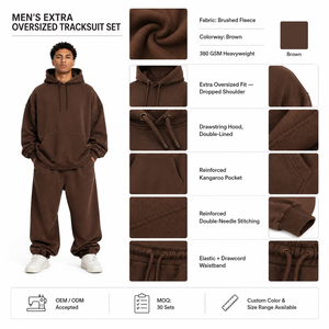 Men's <b>Oversized</b> Brown Hoodie <b>Sweatpants</b> Set Casual Tracksuit Embroidered Thermal Polyester/Cotton Fleece 380g Custom Brand - Product Image 3