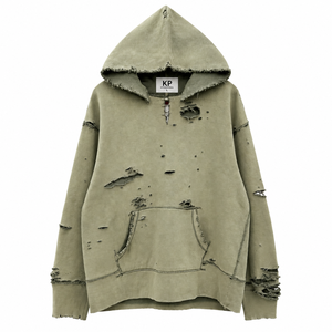 เสื้อฮู้ดซิปผู้ชายทรงโอเวอร์ไซส์ KP International สีพื้น ผ้าถักเนื้อฝ้ายปักลายสไตล์ฤดูใบไม้ร่วง - Product Image 1