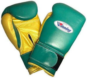 Custom Factory Manufacture Green and Gold <b>Velcro</b> Winning Boxing Gloves Professional Made Genuine Leather MMA Boxing Gloves - Product Image 1