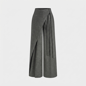 Pantalon en laine taille haute coupe droite, plissé devant, fermeture boutonnée, couleur unie, formel, longueur complète, coupe classique, pour l'automne - Product Image 4