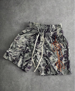 Shorts pour hommes à imprimé camouflage, taille mi-haute, séchage rapide, décontractés, avec logo orange sur le devant - Product Image 6