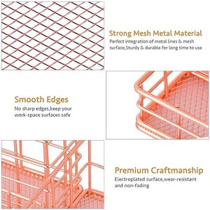 Minimalist Metal Desk Organizer Double Tier Storage Holder Rectangle Office Stationery Rack Tabletop Mount - Product Image 4